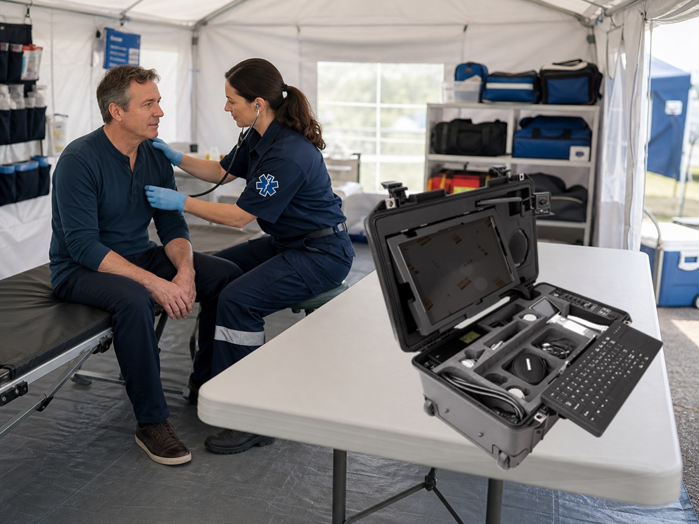 Primeros respondedores usando un kit movil de telehealth