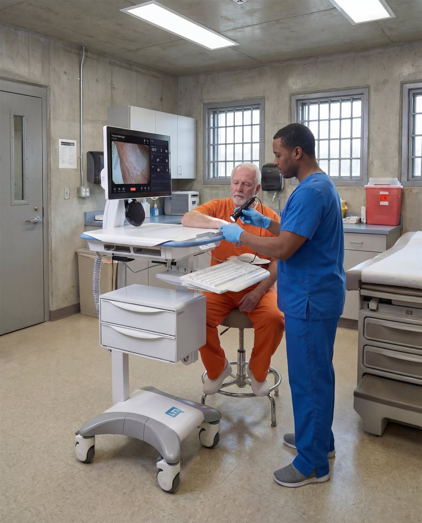 Carro medico LTI usado durante una consulta de telehealth presencial